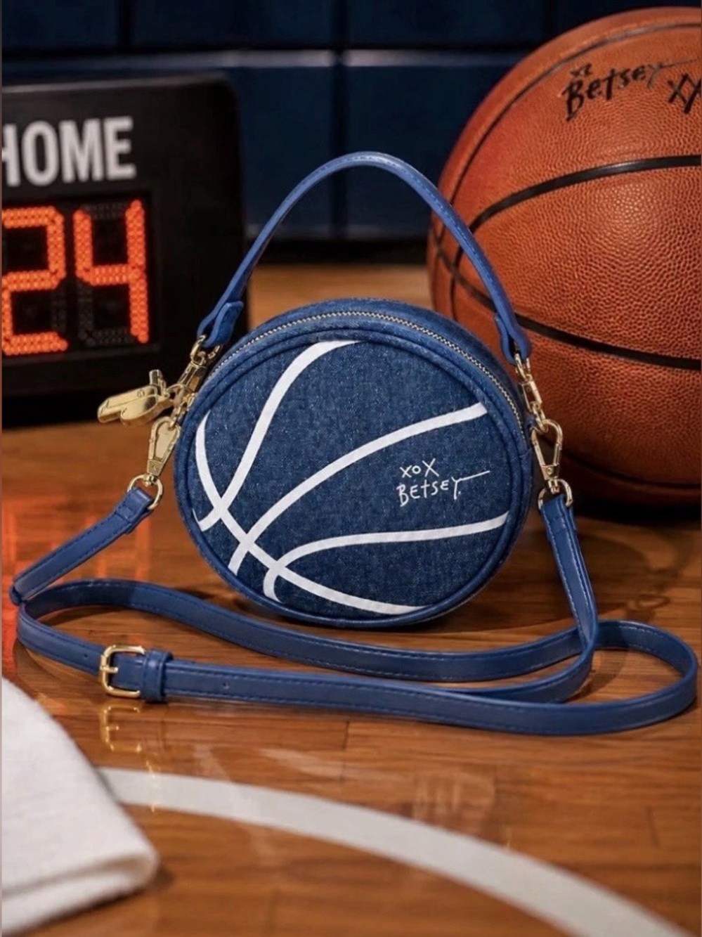 Betsey Johnson Baller Basketball Dual Strap Zipper Pull Faux Leather Crossbody